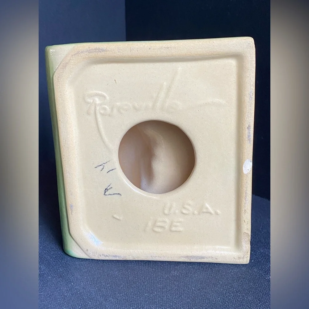 Roseville Green Snowberry Ceramic Bookends Floral Design 40s 50s Vintage Pottery - Picture 6 of 10